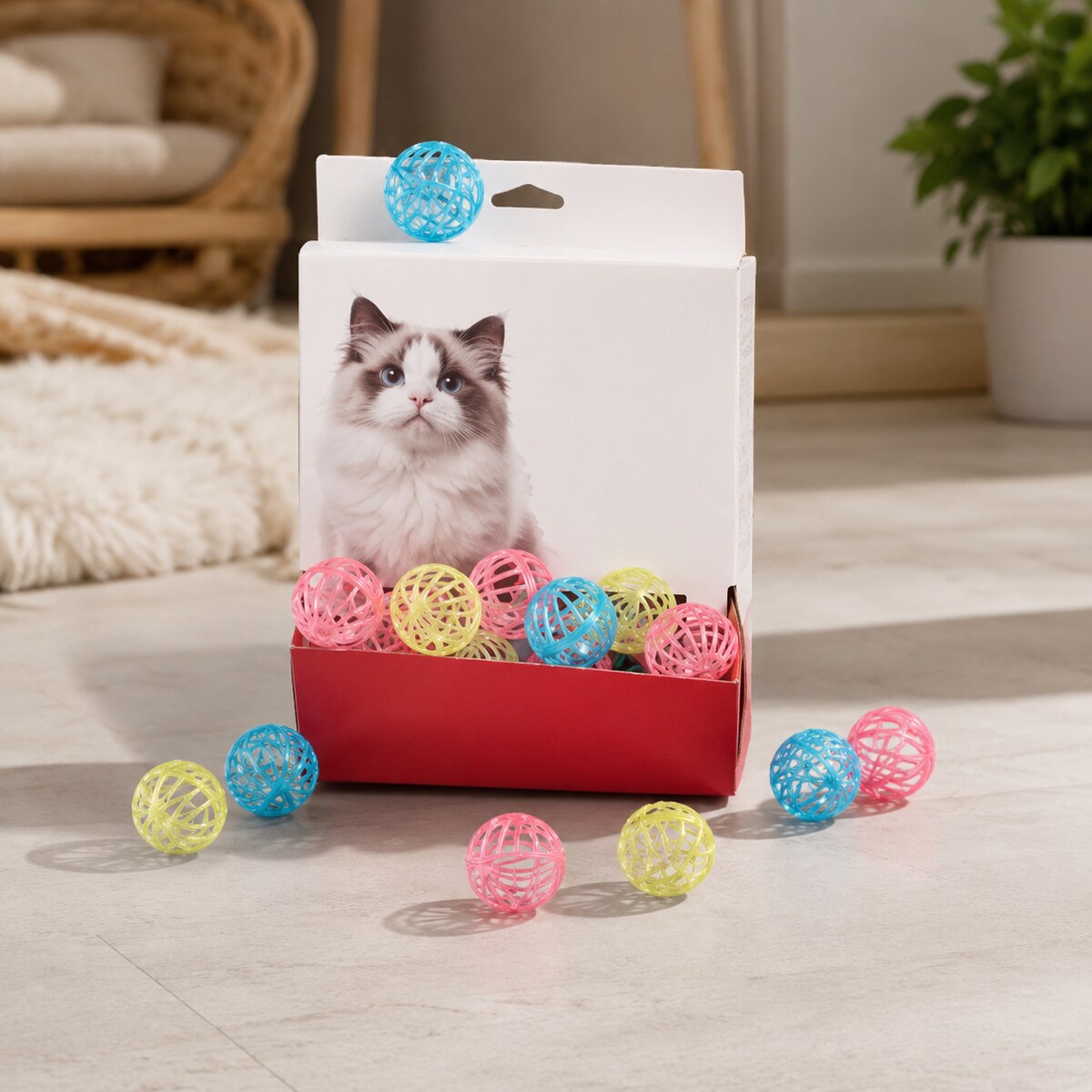 Set 48 Bile Împletite pentru Pisici, Multicolor – imagine 2