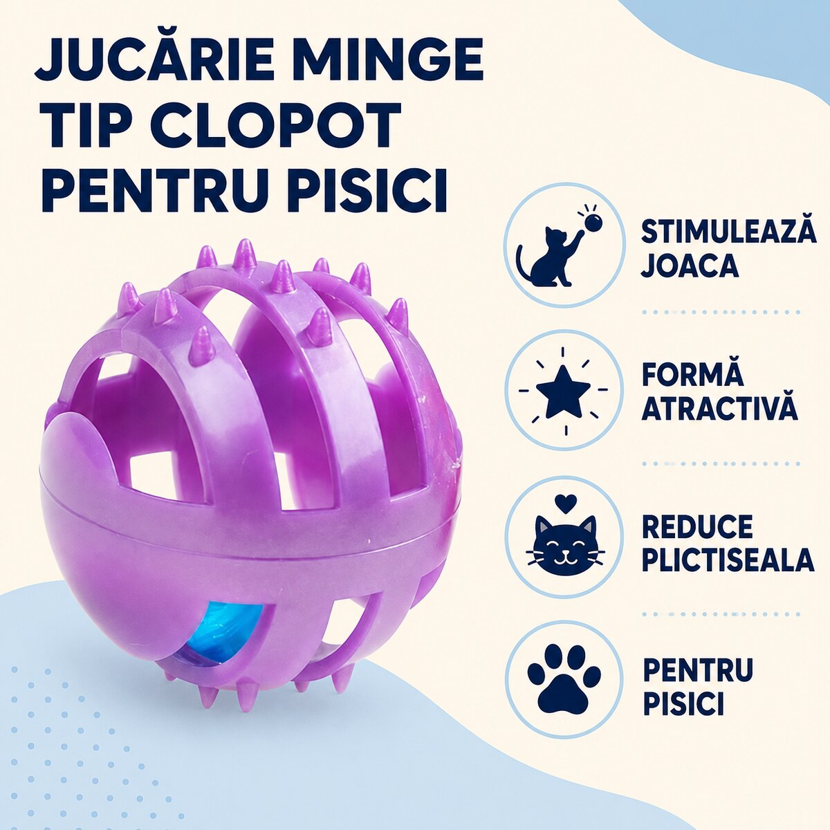 Jucărie Minge tip Clopot pentru Pisici, Multicolor – imagine 3