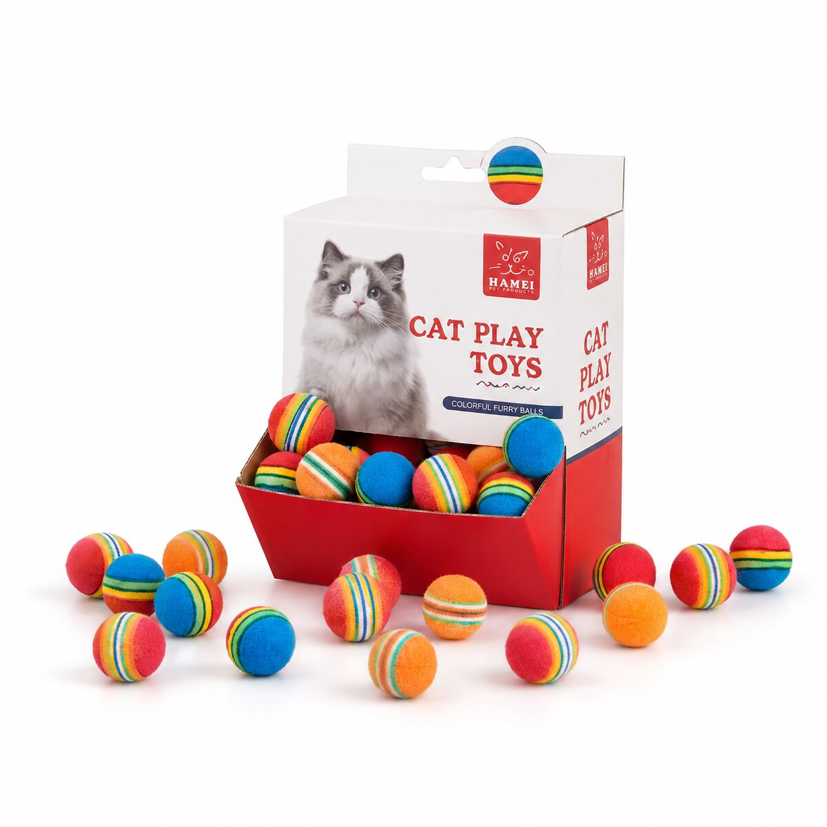 Set 60 Bile cu Dungi pentru Pisici, Multicolor – imagine 1