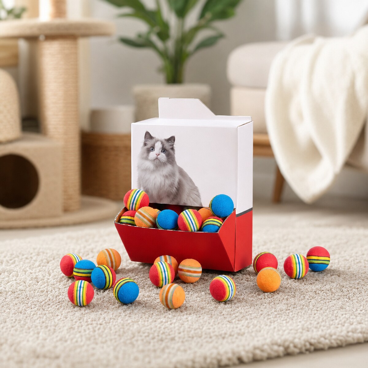 Set 60 Bile cu Dungi pentru Pisici, Multicolor – imagine 2