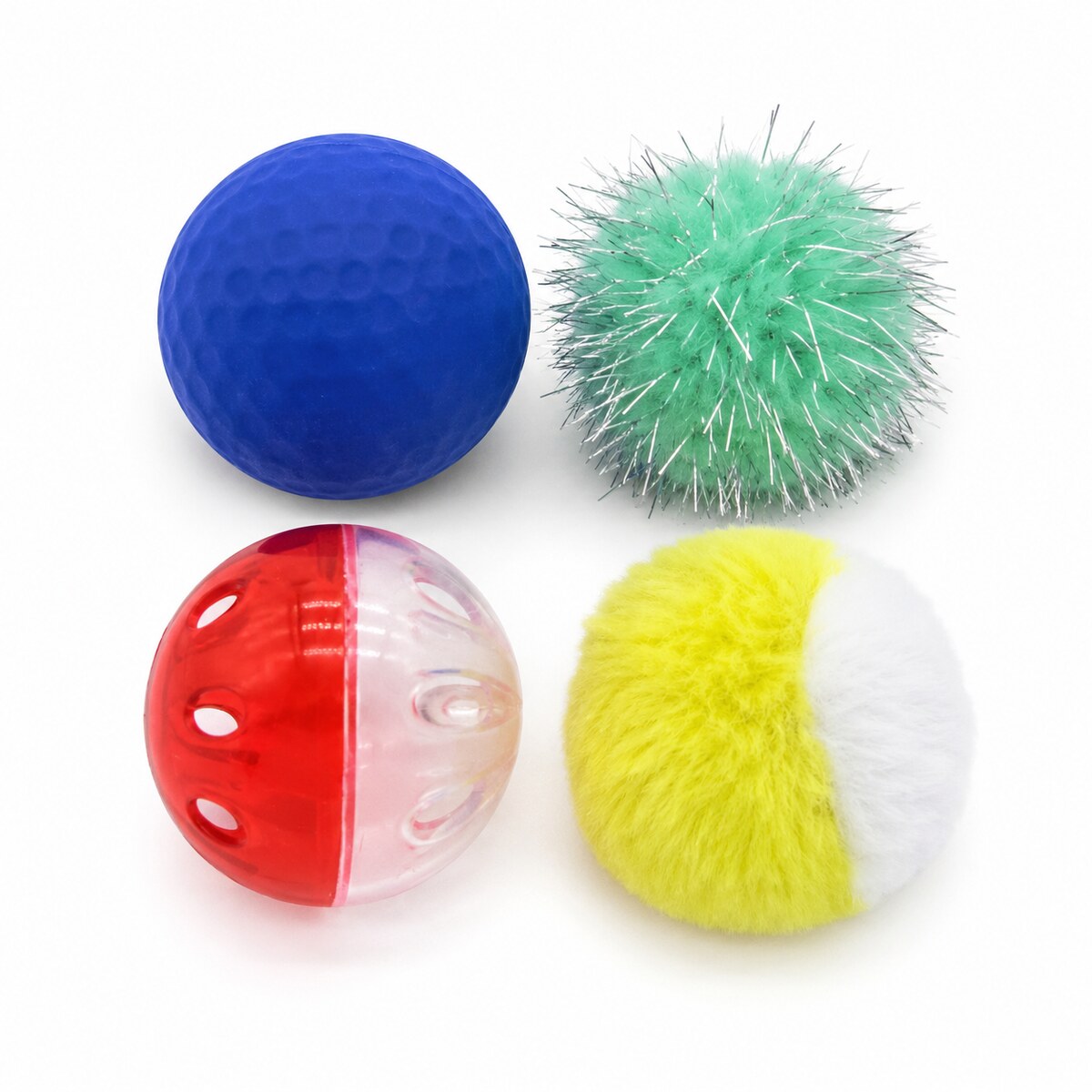 Set 4 Jucării pentru Pisici cu Bile și Puf, Multicolor – imagine 1