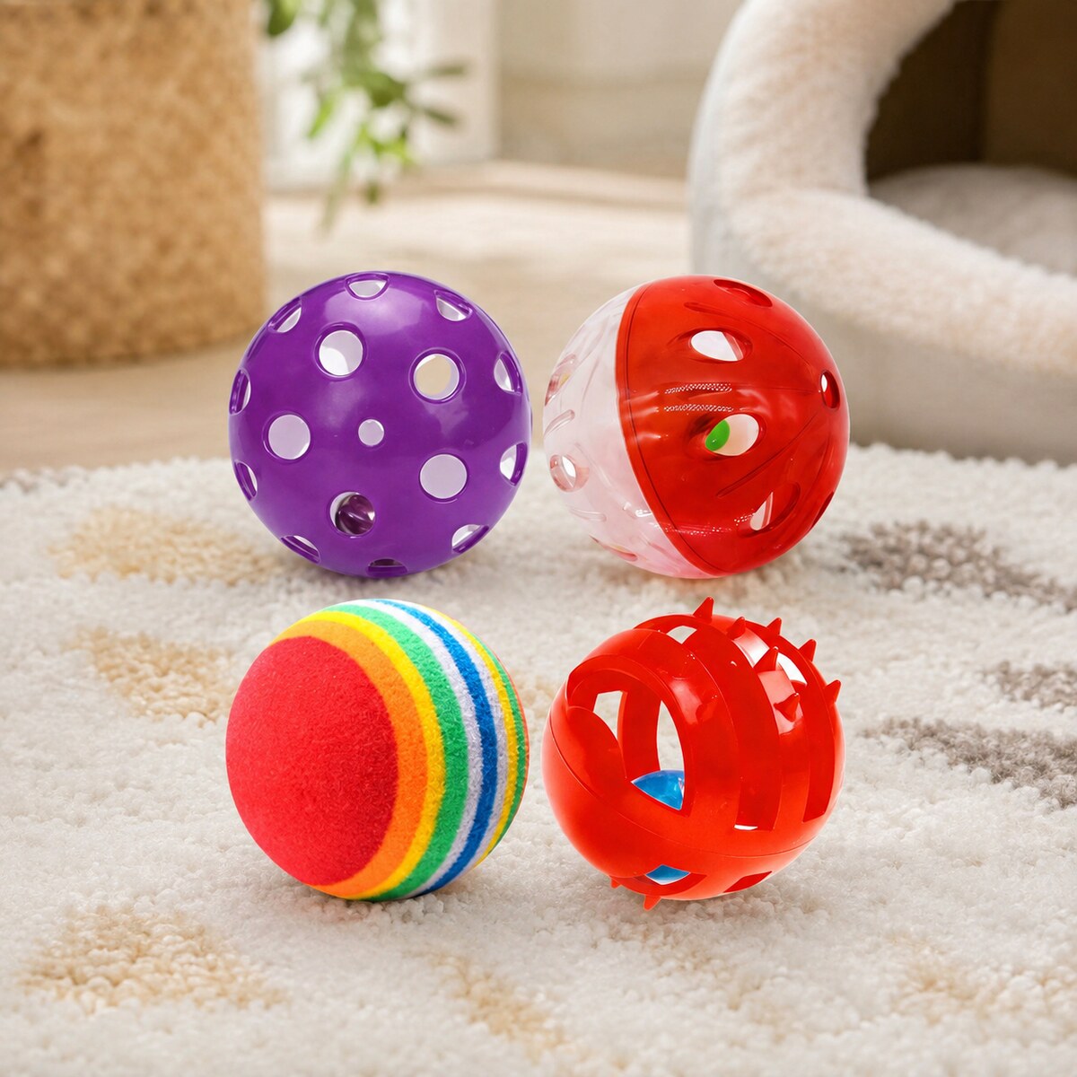 Set 4 Mingi pentru Pisici cu Clopoțel, Multicolor – imagine 2
