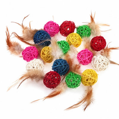 Set 54 Mingi Împletite cu Pene pentru Pisici, Multicolor – imagine 1