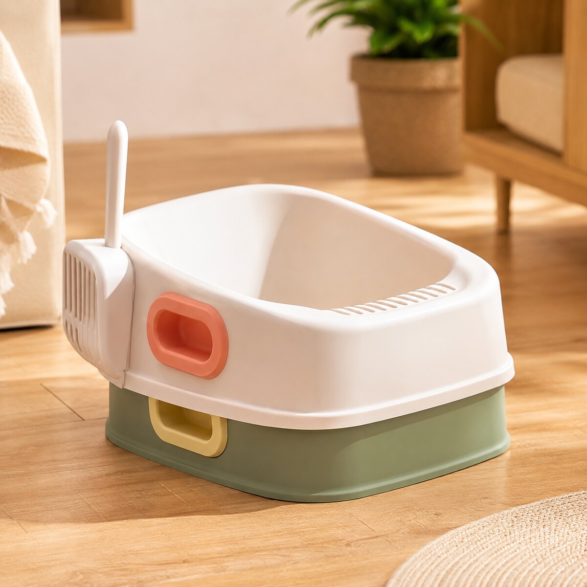 Litieră Deschisă pentru Pisici cu Margine Înaltă și Lopățică, Roz – imagine 2