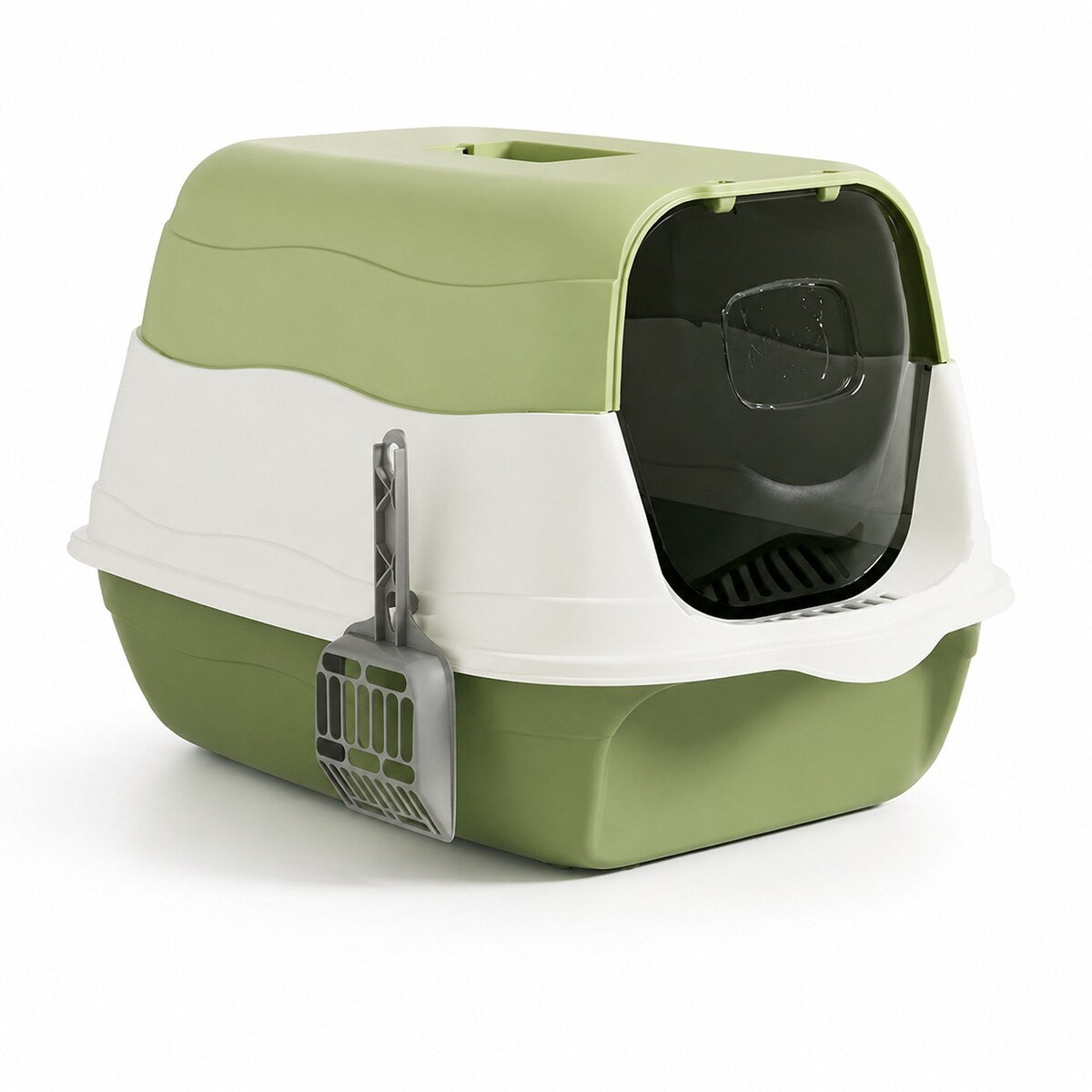Litieră Acoperită pentru Pisici cu Ușă și Lopățică, 48x34x31 cm, Verde – imagine 1