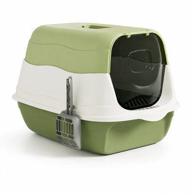Litieră Acoperită pentru Pisici cu Ușă și Lopățică, 48x34x31 cm, Verde – imagine 1