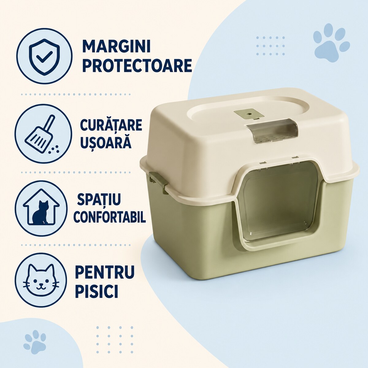 Litieră Acoperită pentru Pisici cu Filtru și Lopățică, 51x35,5x35 cm, Verde – imagine 3