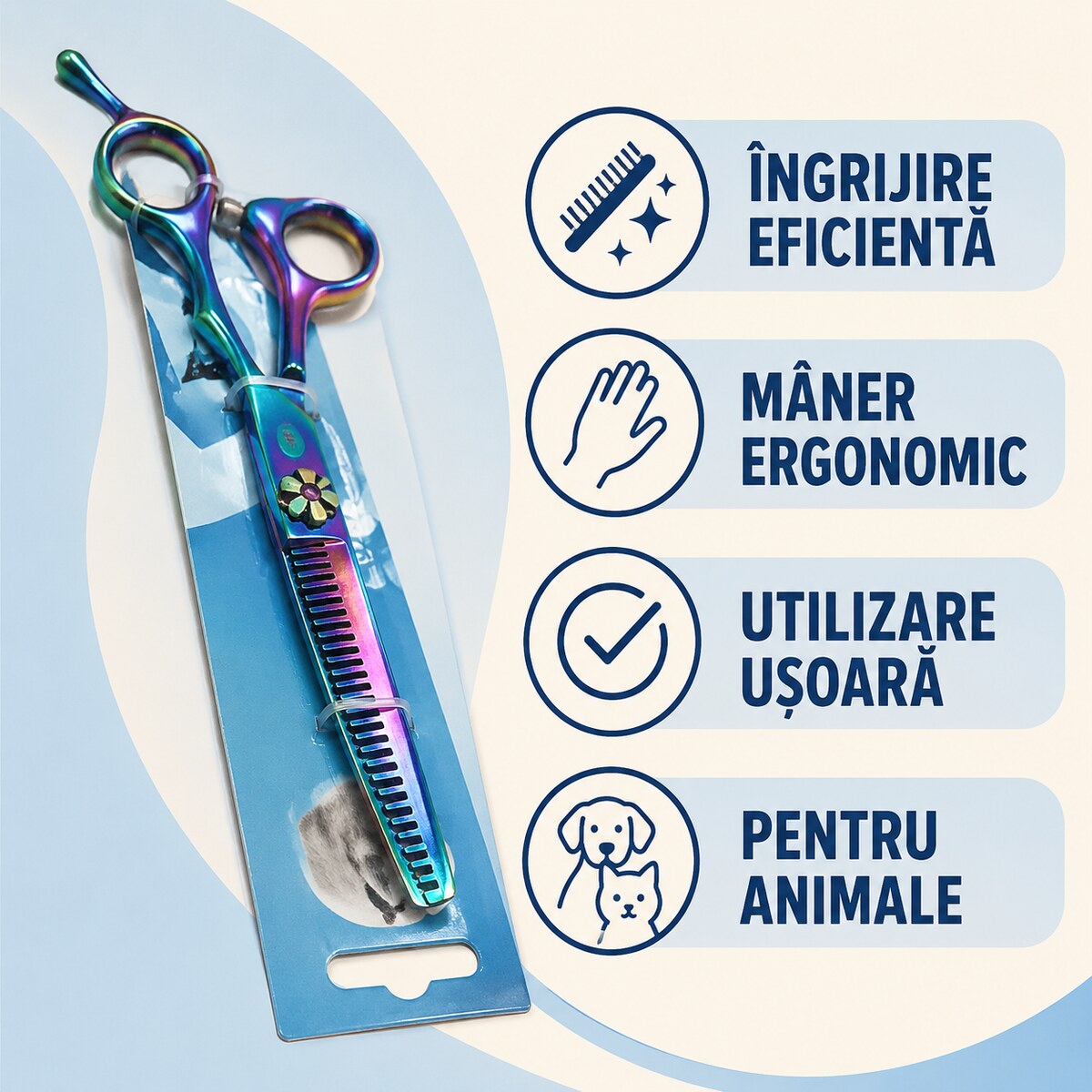 Foarfecă Profesională de Filat pentru Îngrijirea Blănii – imagine 3