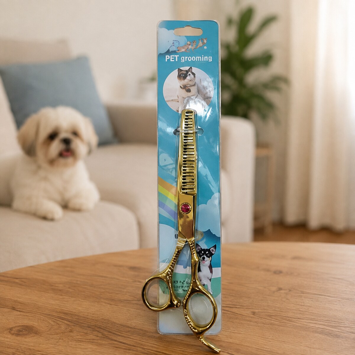 Foarfecă Profesională Dreaptă Aurie pentru Tuns Animale – imagine 2