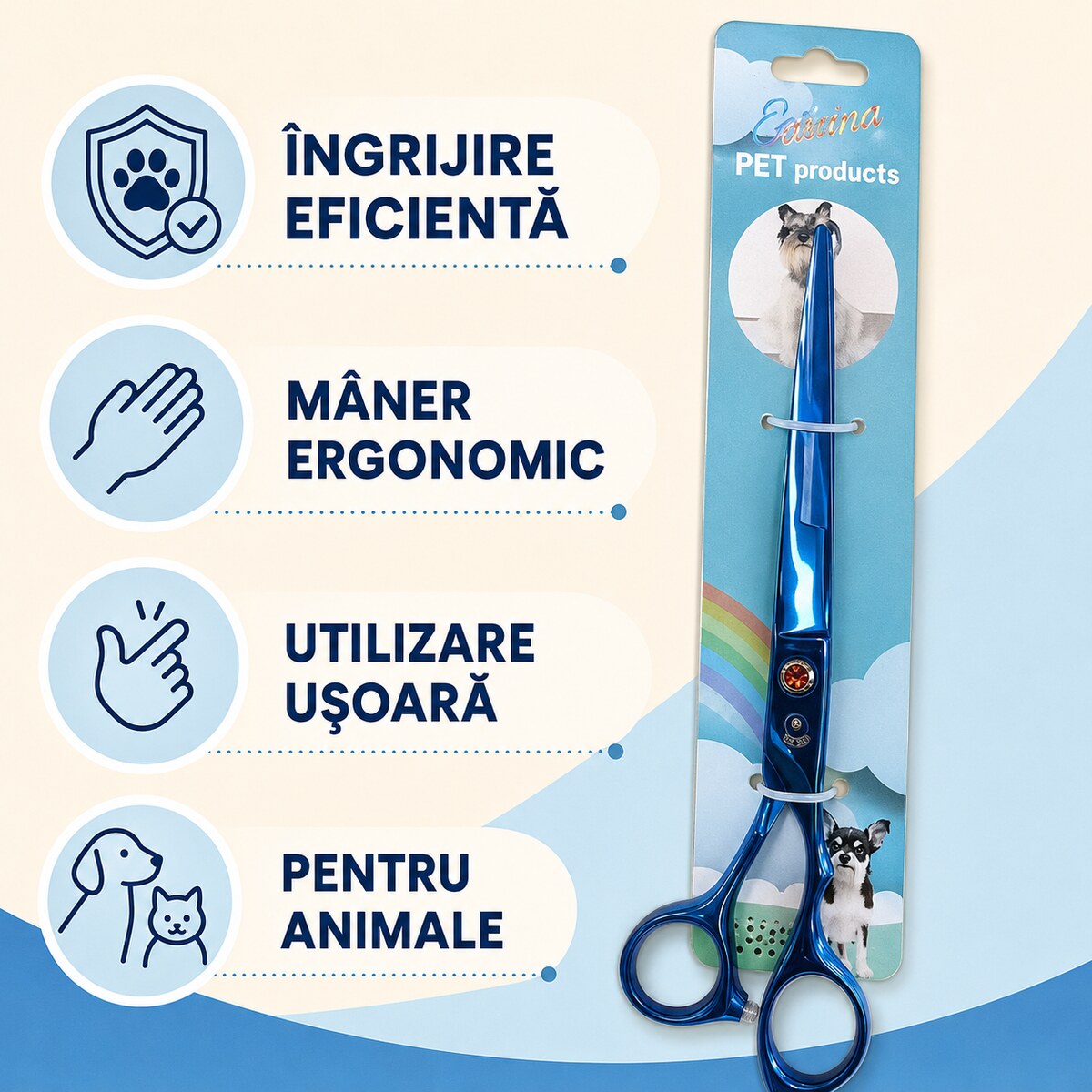 Foarfecă Profesională Dreaptă Albastră pentru Tuns Animale – imagine 3