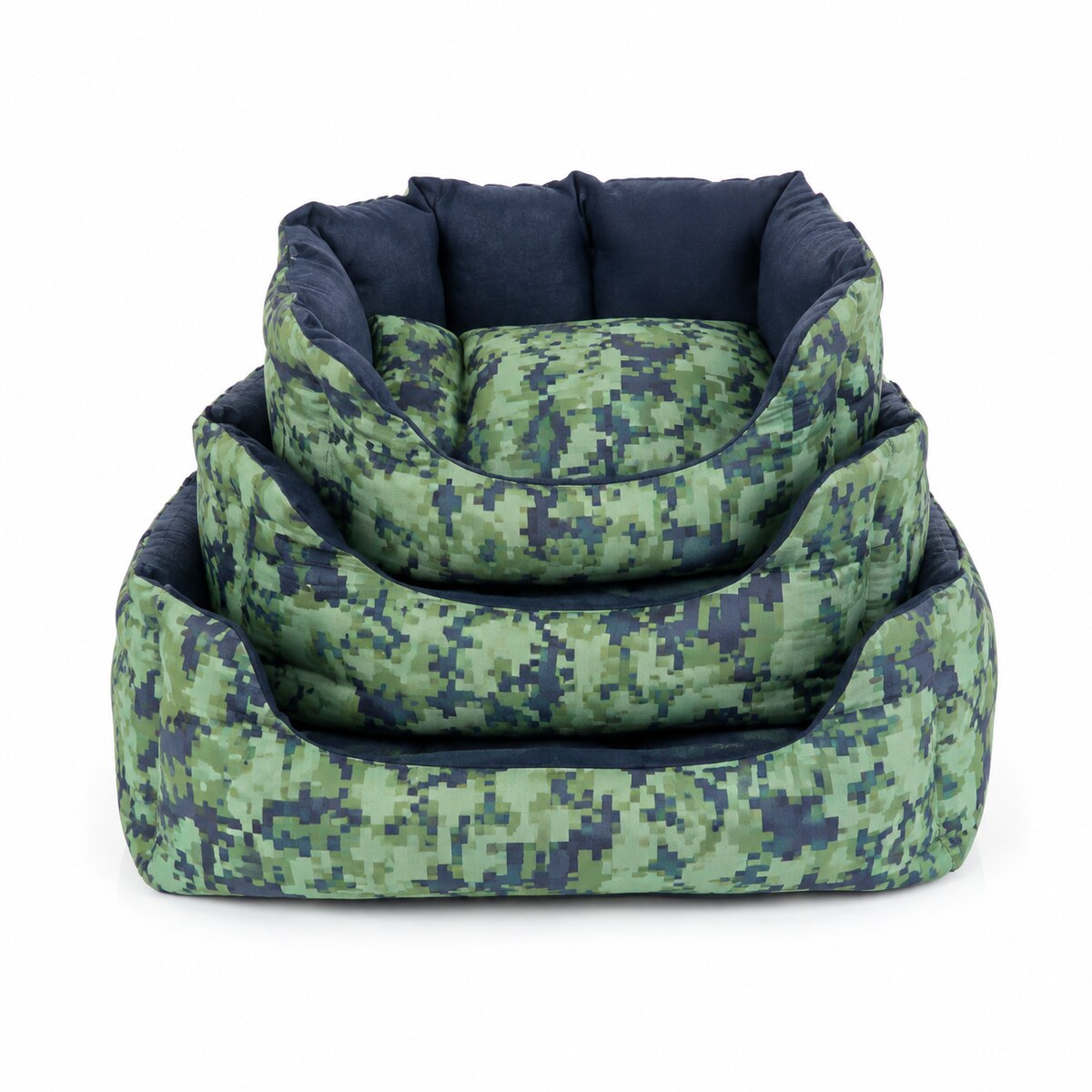 Set 3 Paturi Căptușite pentru Câini și Pisici, Model Camuflaj Verde – imagine 1
