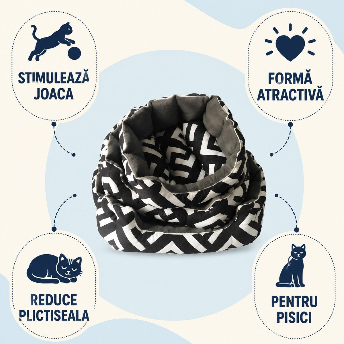 Set 3 Paturi Căptușite pentru Câini și Pisici, Model Geometric Negru – imagine 3