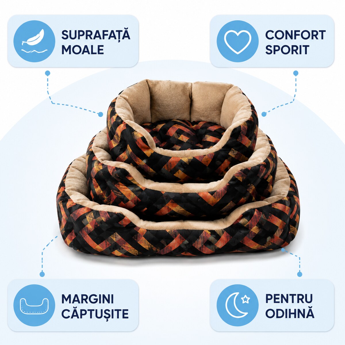 Set 3 Paturi Căptușite pentru Câini și Pisici, Model Colorat – imagine 3