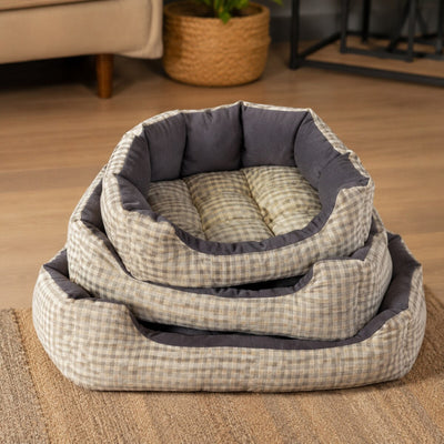 Set 3 Paturi Căptușite pentru Câini și Pisici, Model Carouri Gri – imagine 2