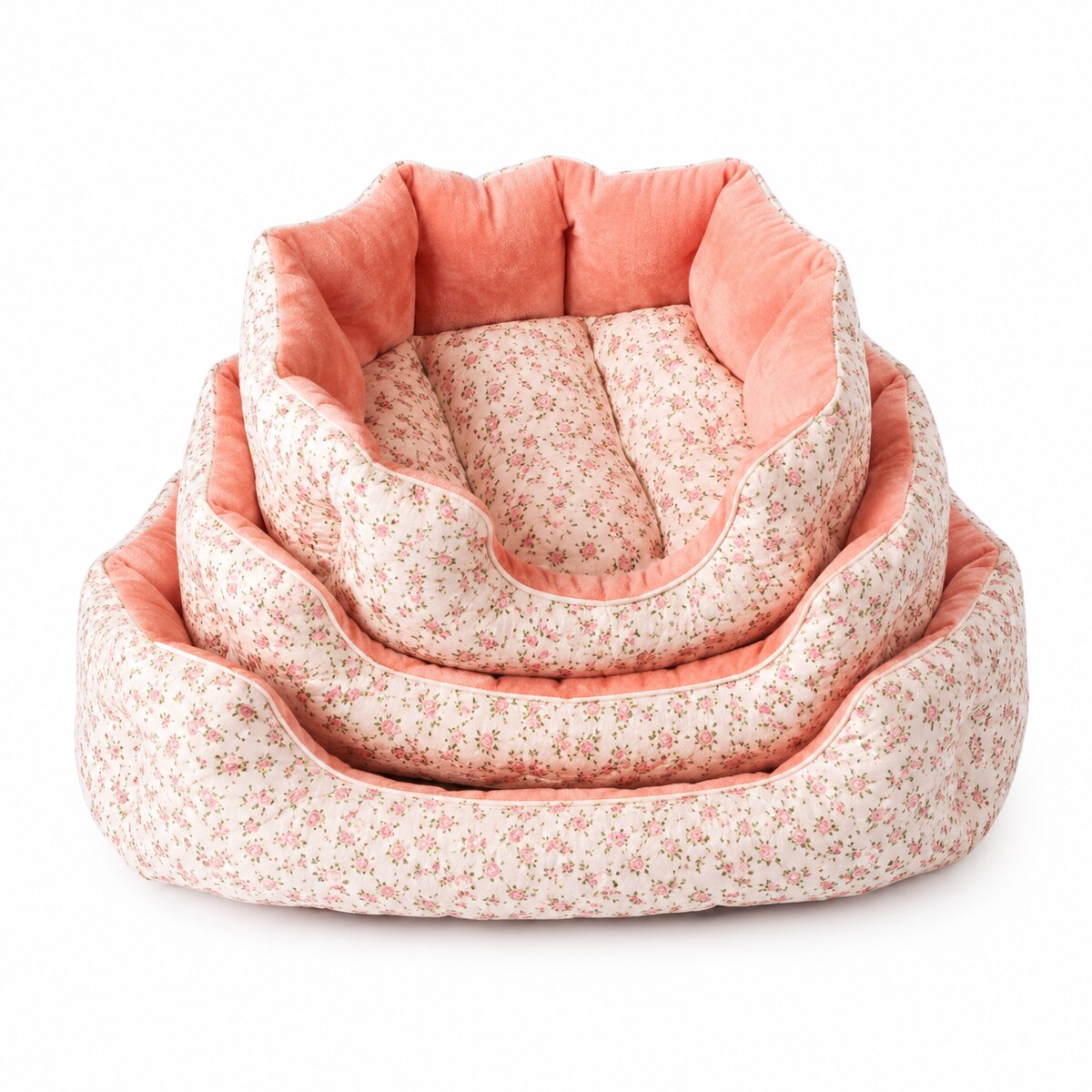 Set 3 Paturi Căptușite pentru Câini și Pisici, Model Floral Roz – imagine 1