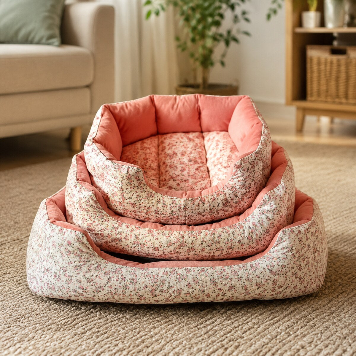Set 3 Paturi Căptușite pentru Câini și Pisici, Model Floral Roz – imagine 2