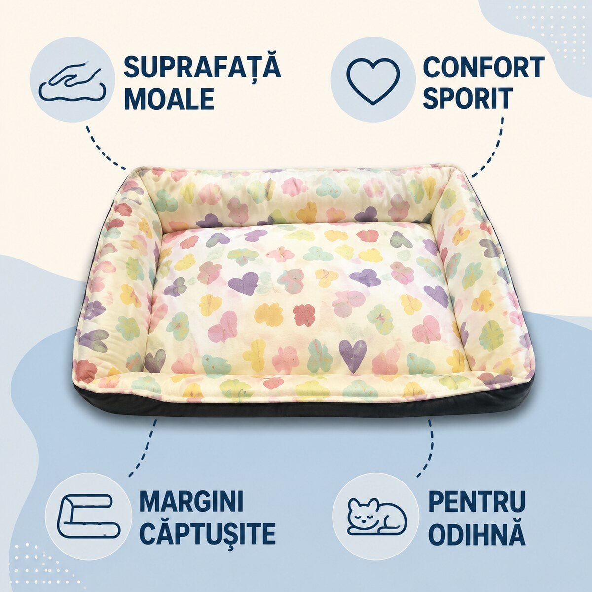 Pernă Dreptunghiulară Moale pentru Câini și Pisici, Model Pastel – imagine 3