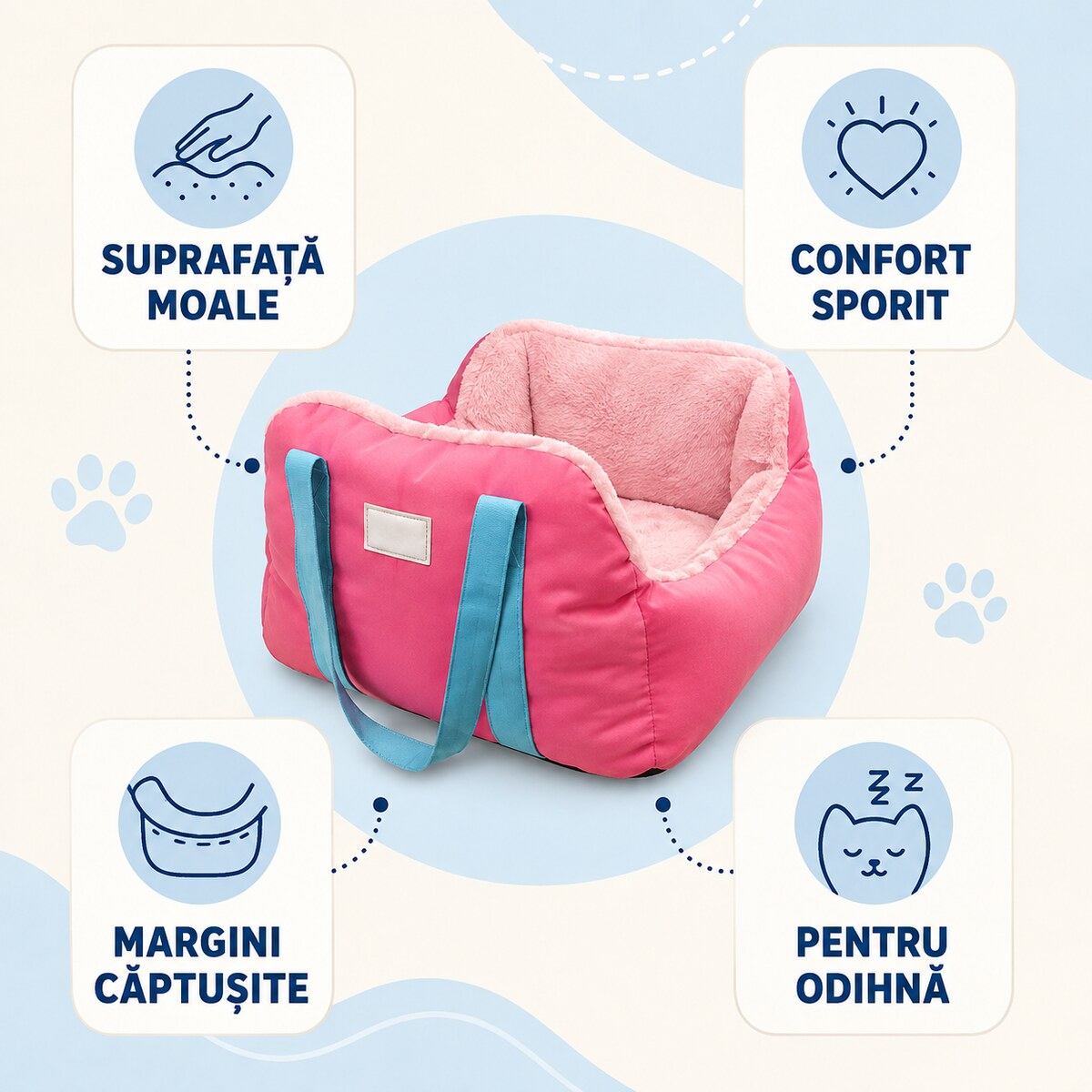 Pat Portabil pentru Câini și Pisici cu Mânere, Culori Asortate – imagine 3