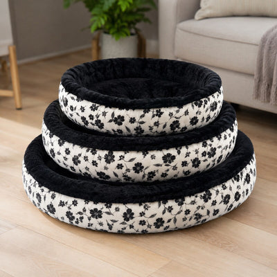 Set 3 Paturi Căptușite pentru Animale, Model Floral Alb-Negru – imagine 2