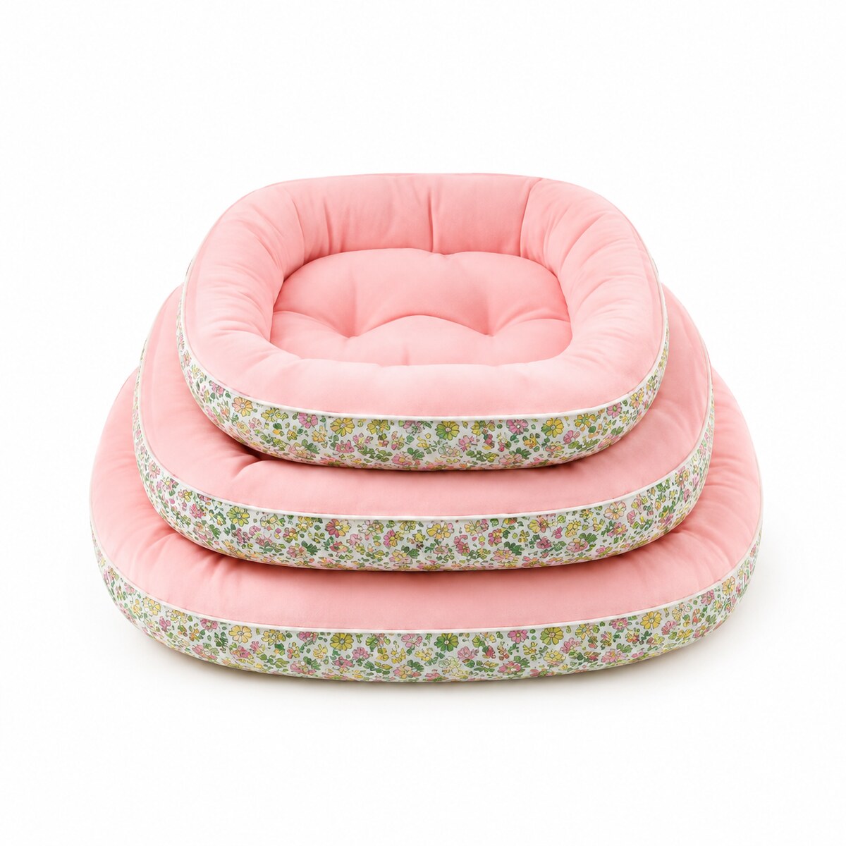 Set 3 Paturi Căptușite pentru Animale, Roz cu Model Floral – imagine 1