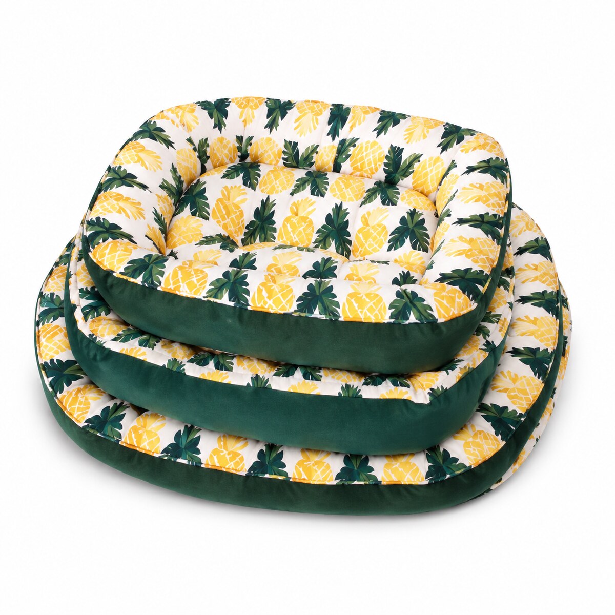 Set 3 Paturi Căptușite pentru Animale, Model Tropical Galben-Verde – imagine 1