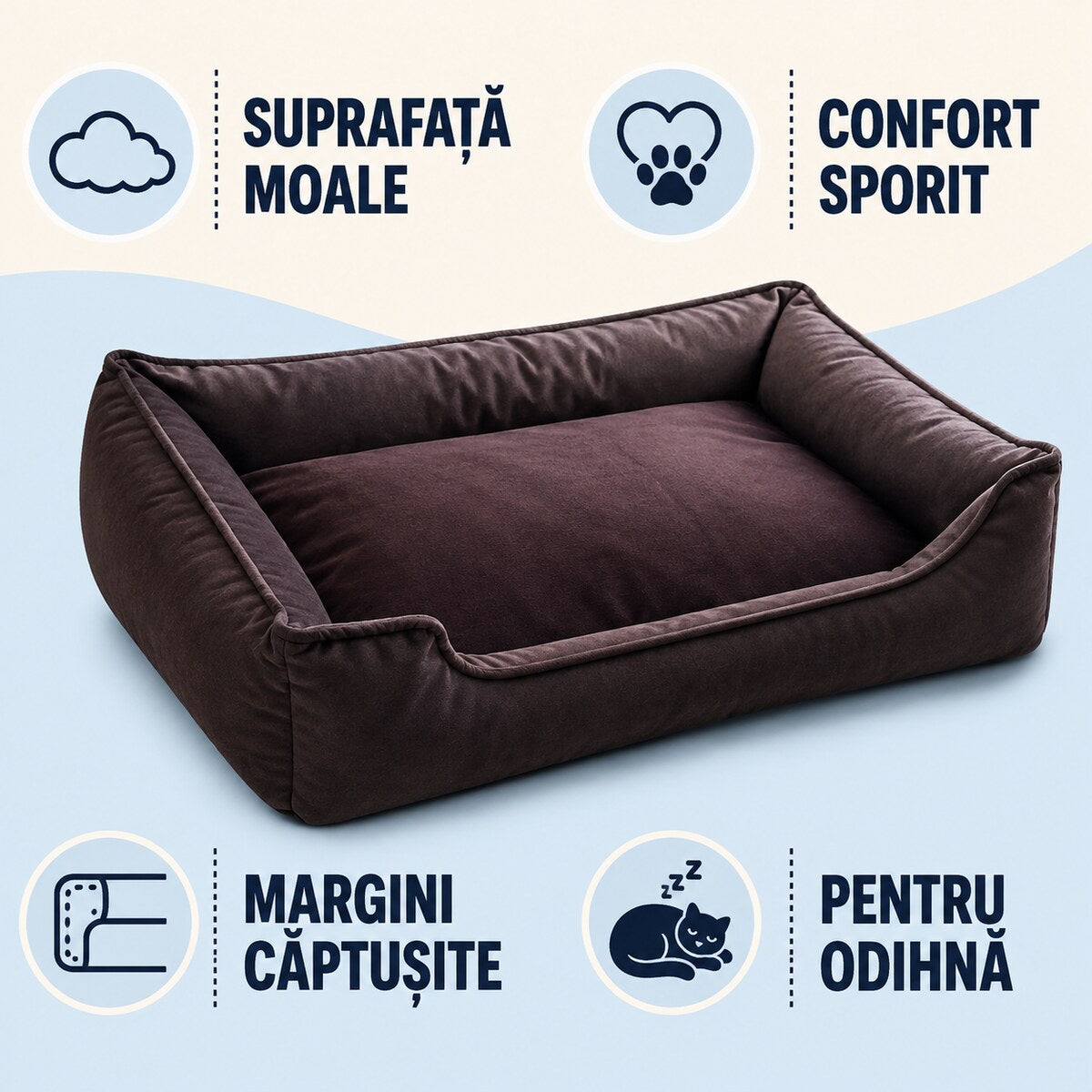 Pat Dreptunghiular Premium pentru Câini și Pisici, Maro Închis – imagine 3