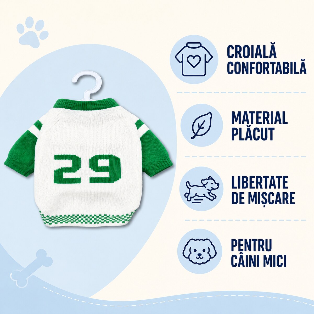 Pulover Tricotat pentru Câini Mici, Model Sport, Alb-Verde – imagine 3
