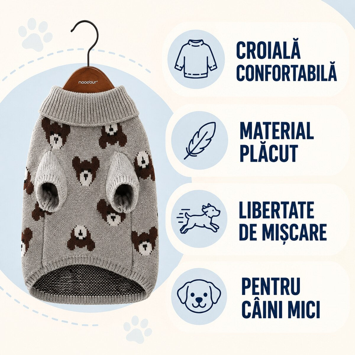 Pulover Tricotat pentru Câini Mici, Model Ursuleți – imagine 3