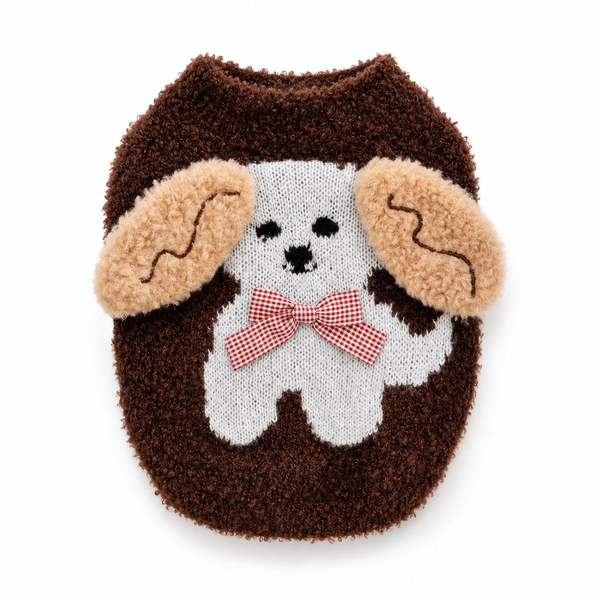 Pulover Tricotat pentru Câini Mici, Model Cățeluș 3D, Maro – imagine 1