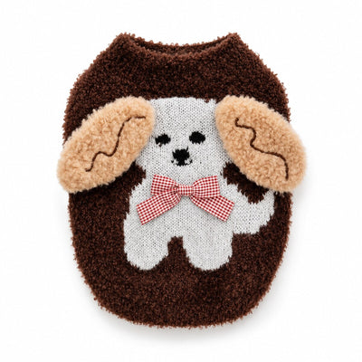 Pulover Tricotat pentru Câini Mici, Model Cățeluș 3D, Maro – imagine 1