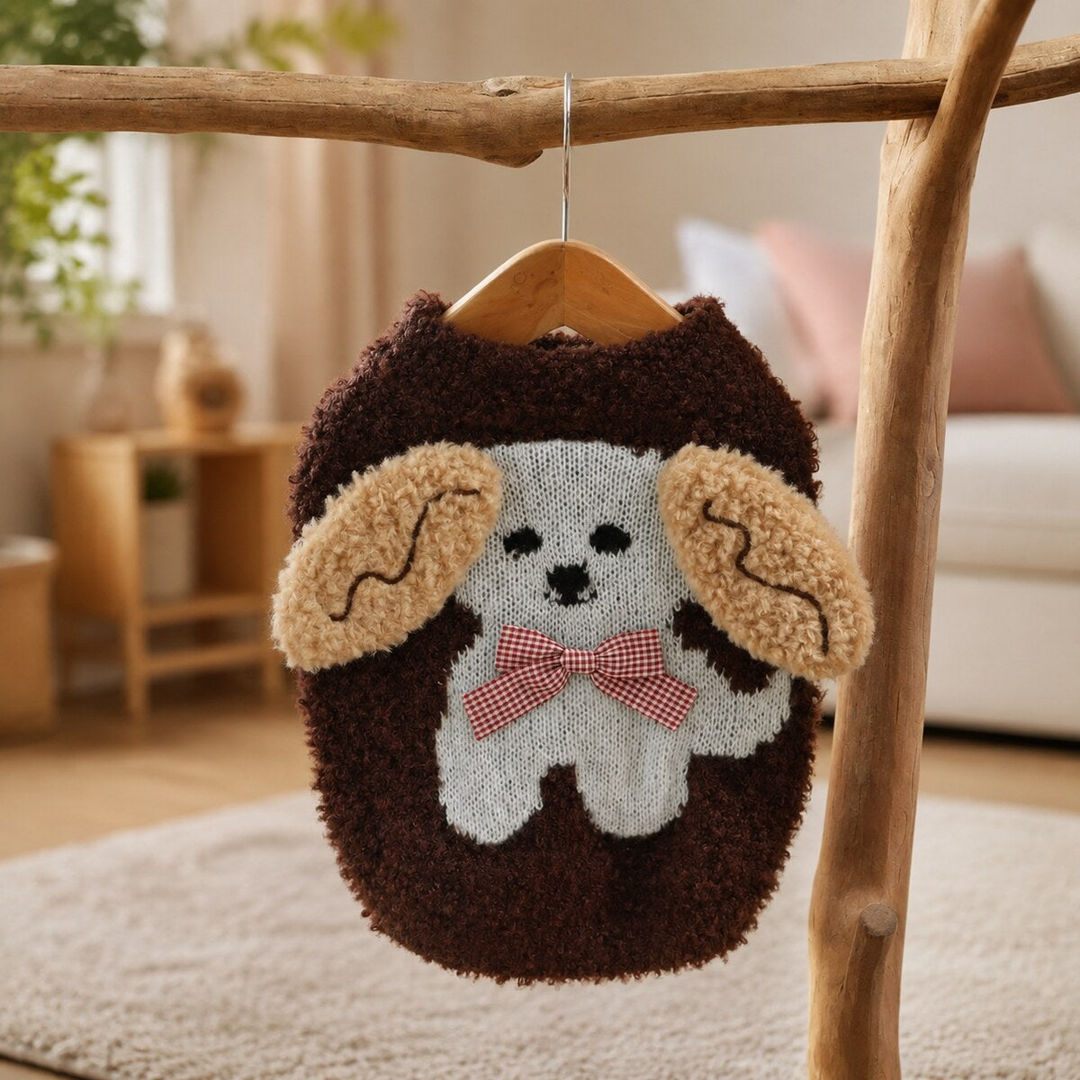 Pulover Tricotat pentru Câini Mici, Model Cățeluș 3D, Maro – imagine 2
