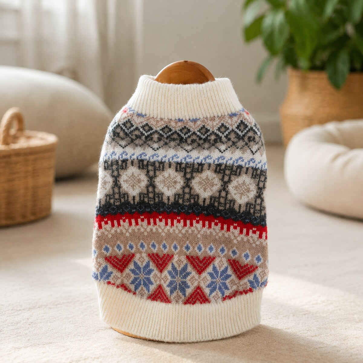 Pulover Tricotat pentru Câini Mici, Model Iarnă cu Fular – imagine 2