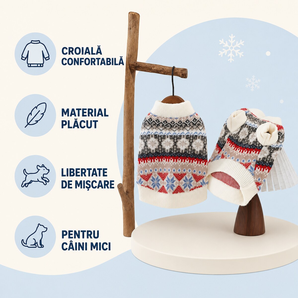 Pulover Tricotat pentru Câini Mici, Model Iarnă cu Fular – imagine 3