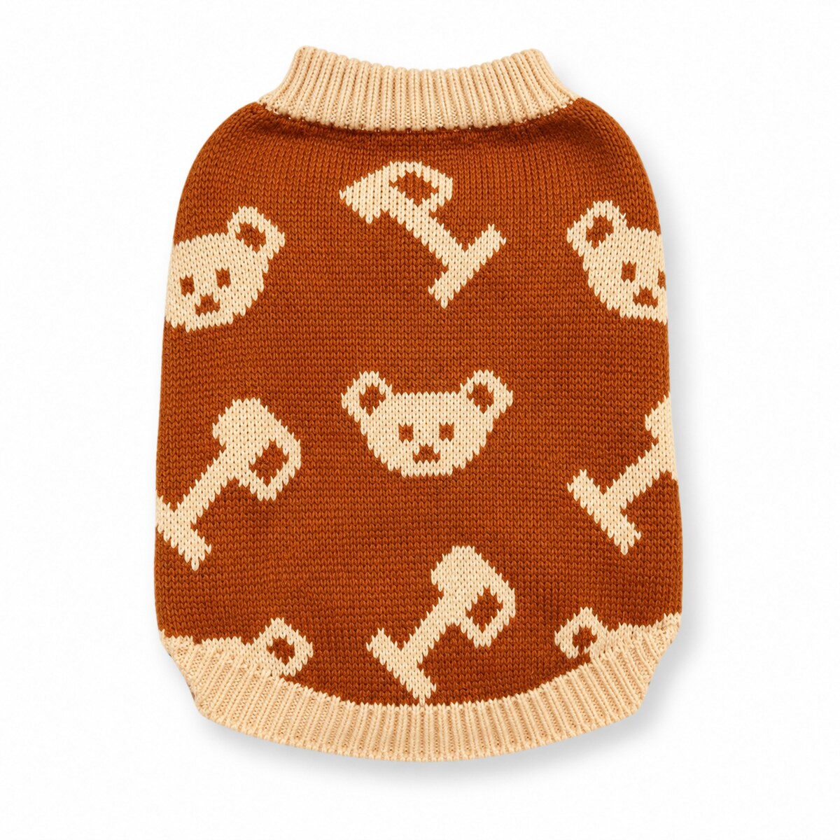Pulover Tricotat pentru Câini Mici, Model Ursuleți, Maro – imagine 1