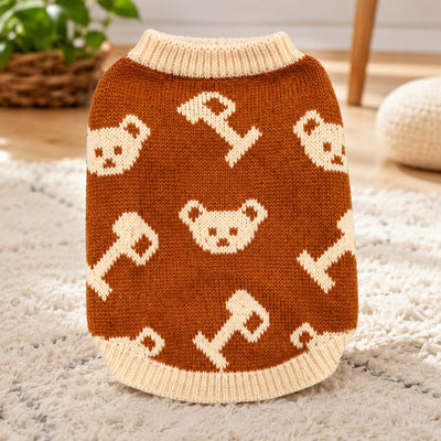 Pulover Tricotat pentru Câini Mici, Model Ursuleți, Maro – imagine 2