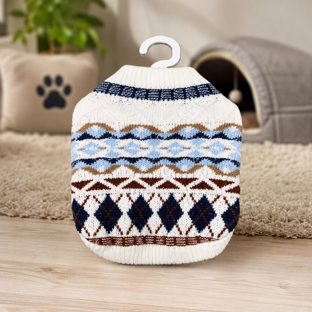 Pulover Tricotat pentru Câini Mici, Model Nordic, Alb-Albastru – imagine 2