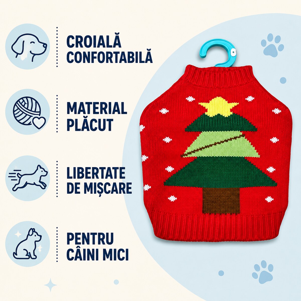 Pulover Tricotat de Crăciun pentru Câini Mici, Brad, Roșu – imagine 3
