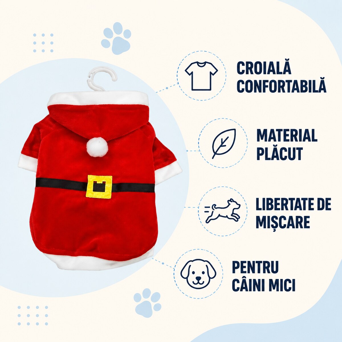 Costum Moș Crăciun pentru Câini Mici, Roșu – imagine 3