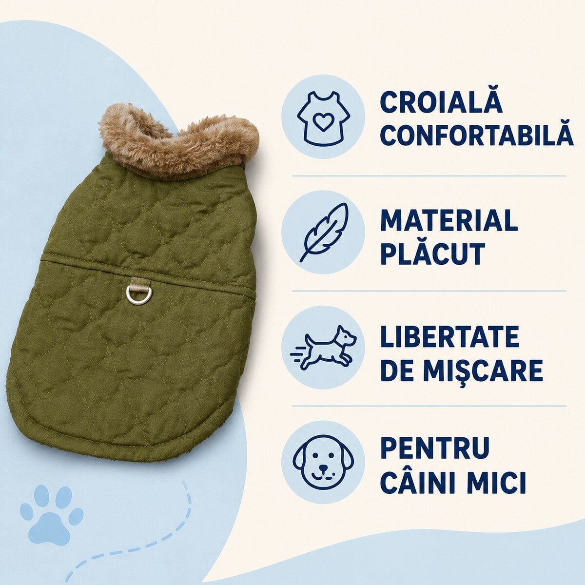 Haină Matlasată pentru Câini Mici cu Guler Pufos – imagine 3