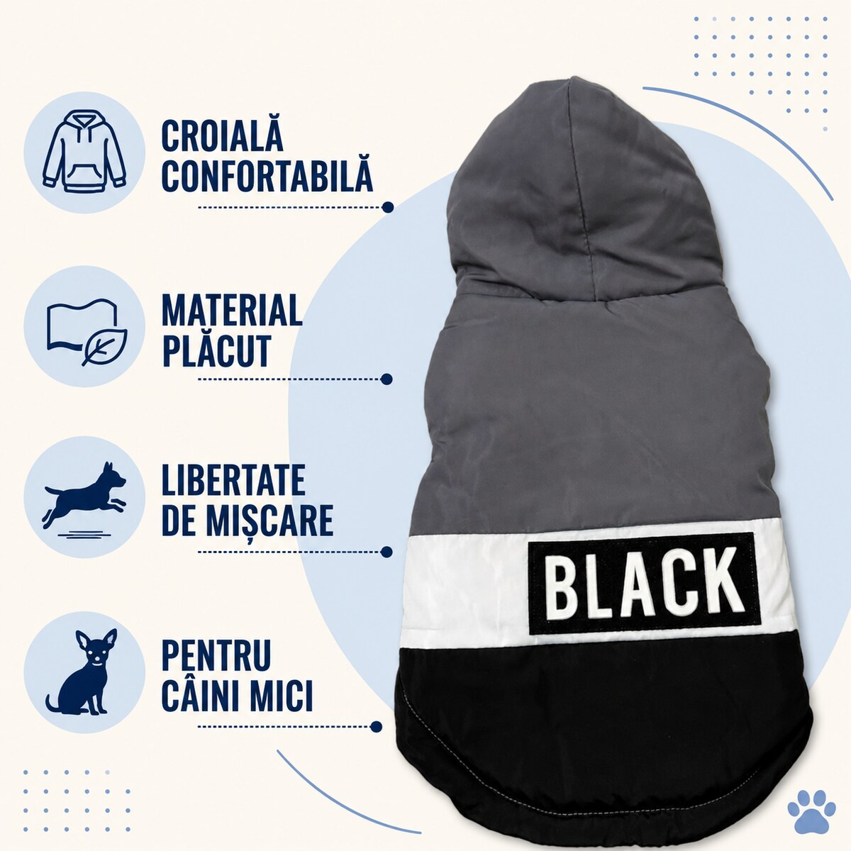 Hanorac pentru Câini Mici, Model BLACK, Gri-Negru – imagine 3