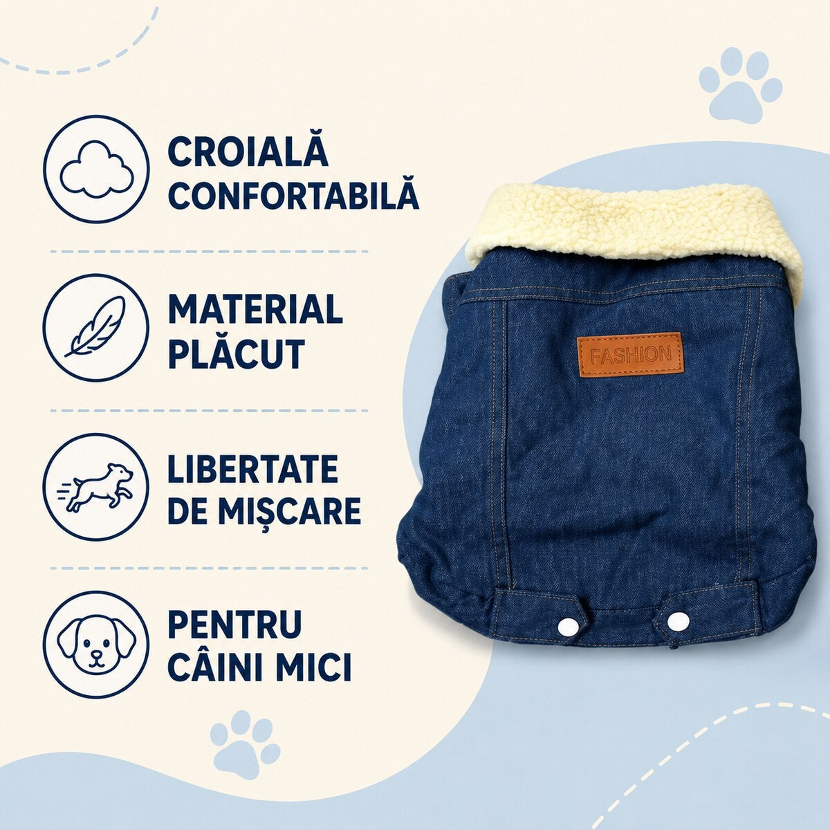 Vestă din Denim pentru Câini Mici cu Căptușeală Pufoasă – imagine 3