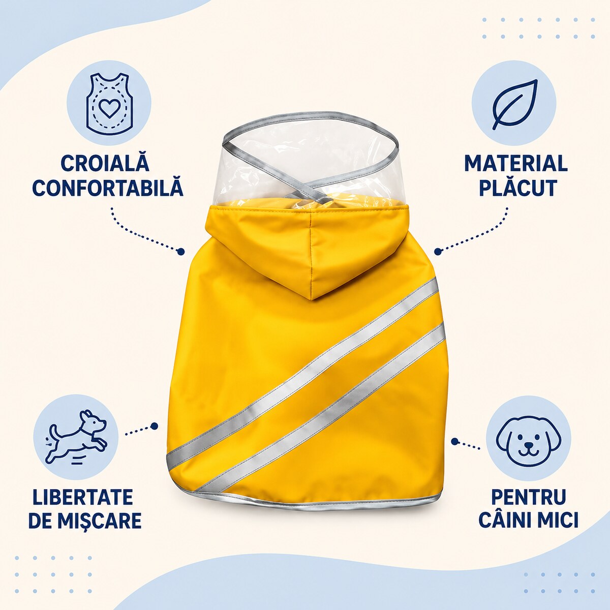 Pelerină Impermeabilă Reflectorizantă pentru Câini, Galben – imagine 3
