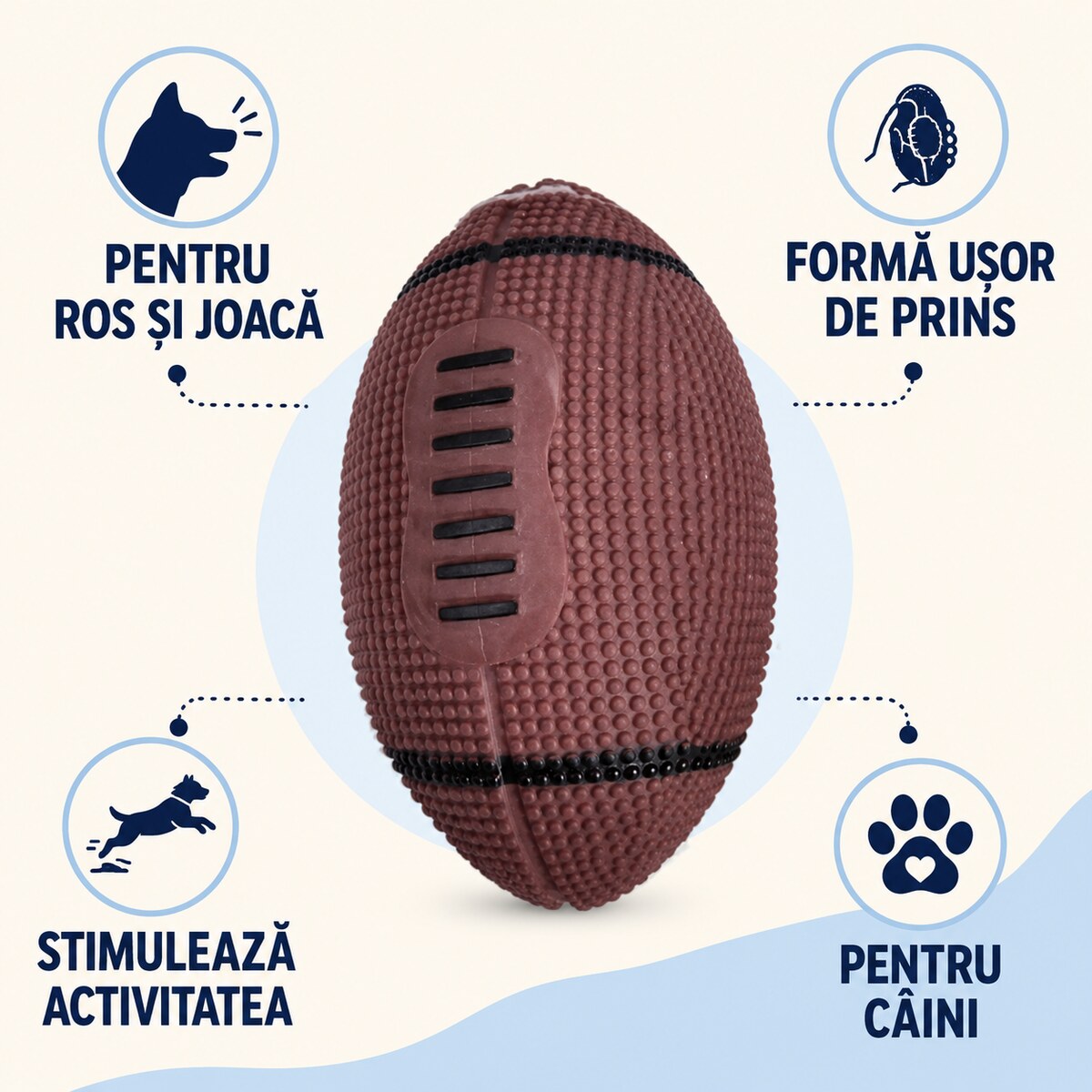 Jucărie de Ros pentru Câini tip Minge Rugby, Maro, Mărimea Mare – imagine 3