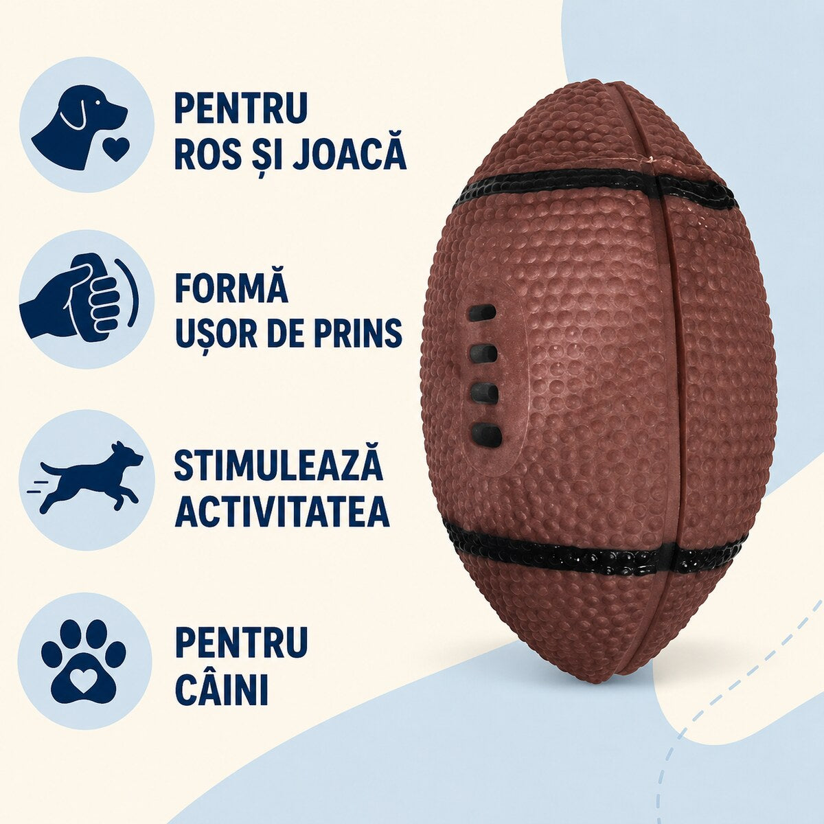 Jucărie de Ros pentru Câini tip Minge Rugby, Maro, Mărimea Mică – imagine 3
