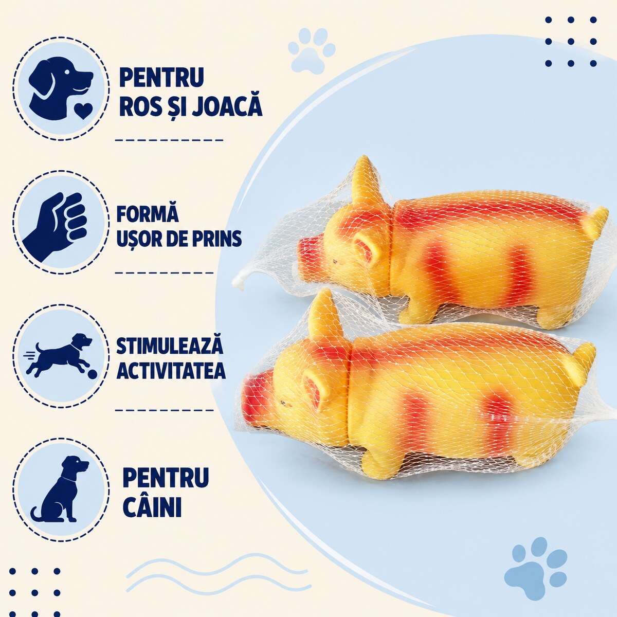 Set 2 Jucării de Ros pentru Câini tip Purceluș, Galben-Roșu – imagine 3