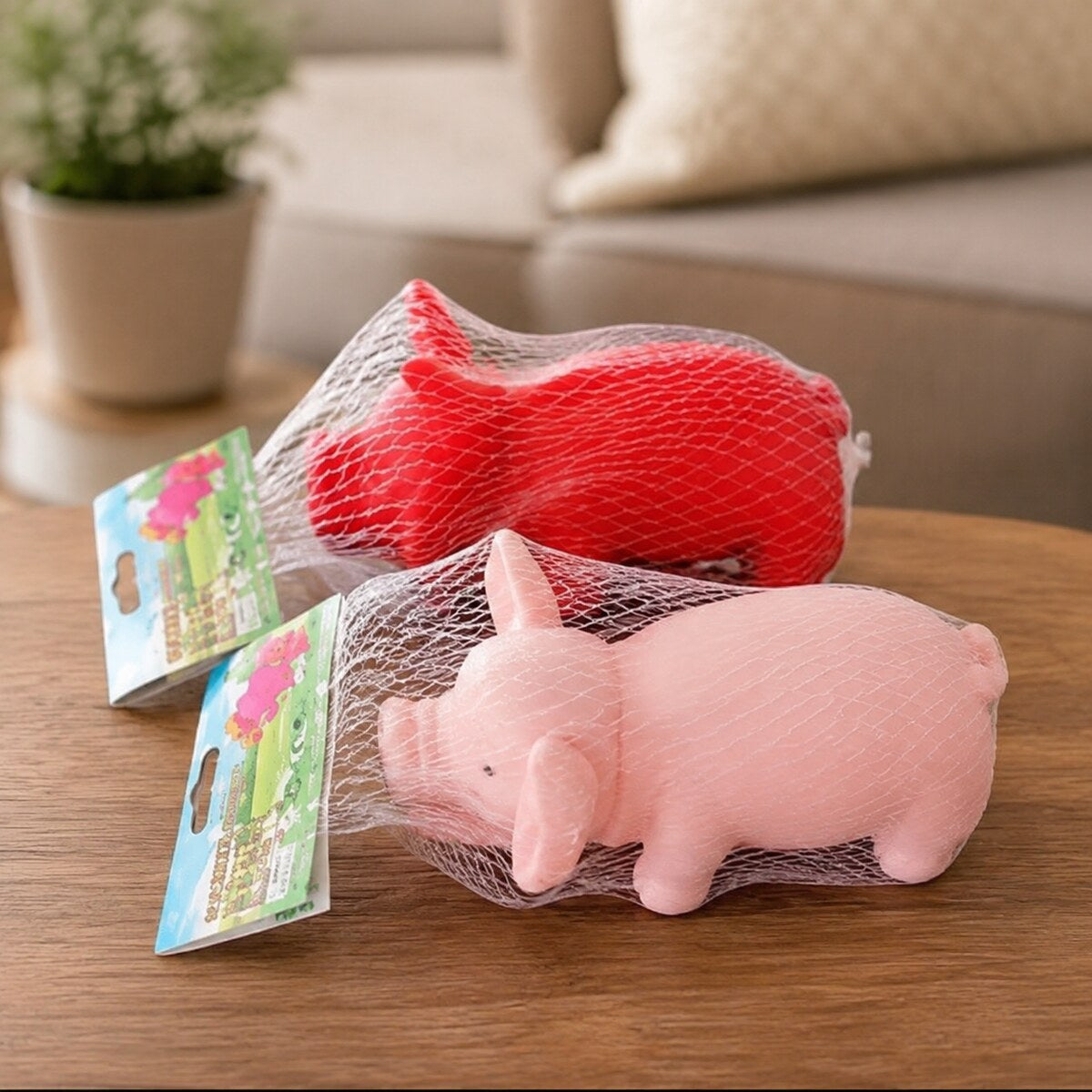 Set 2 Jucării de Ros pentru Câini tip Purceluș, Roz-Roșu – imagine 2