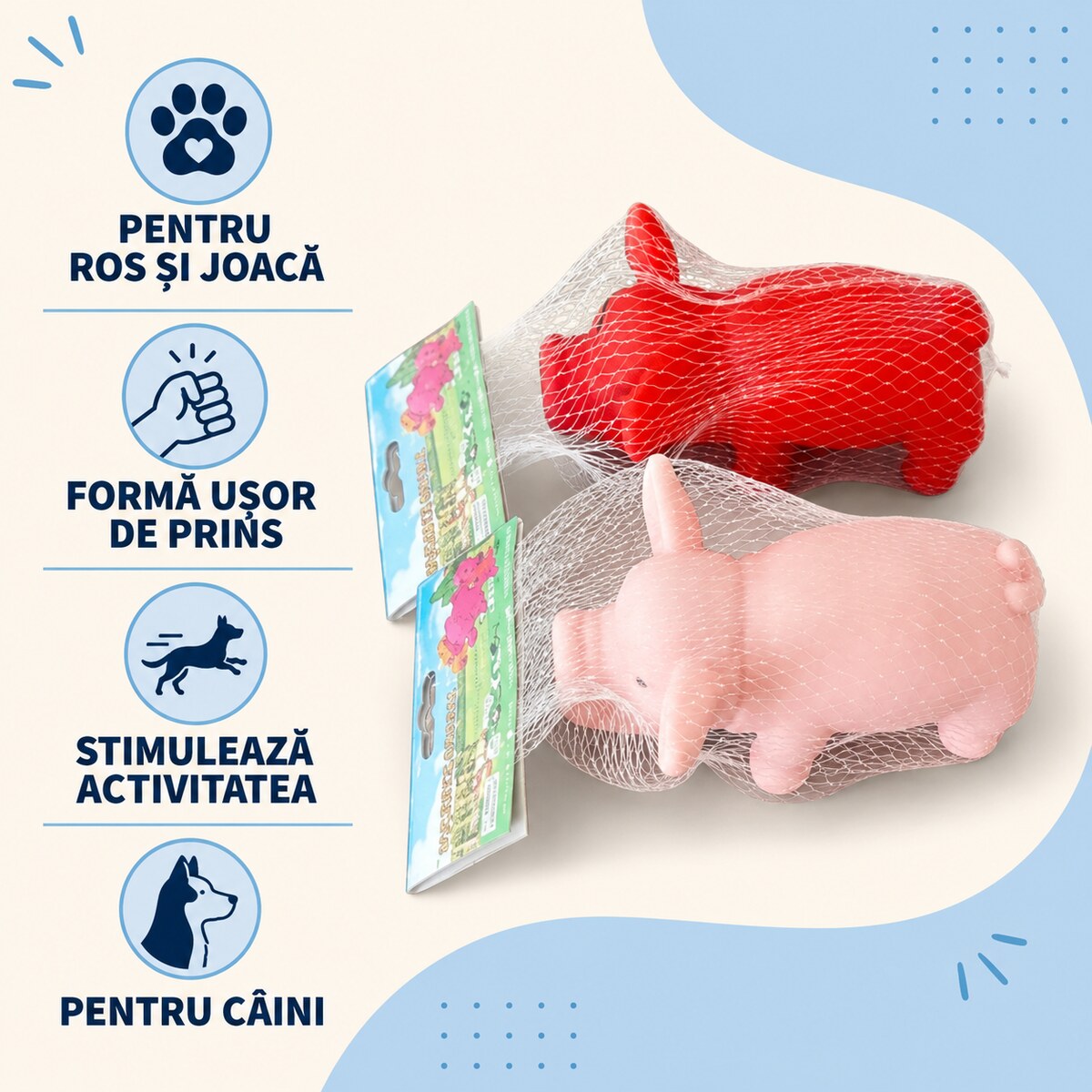 Set 2 Jucării de Ros pentru Câini tip Purceluș, Roz-Roșu – imagine 3