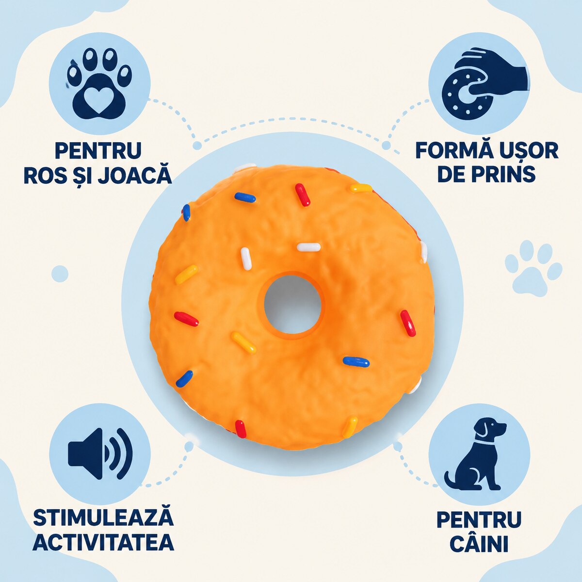 Jucărie de Ros pentru Câini tip Donut, Latex cu Sunet, Mărimea Mică – imagine 3