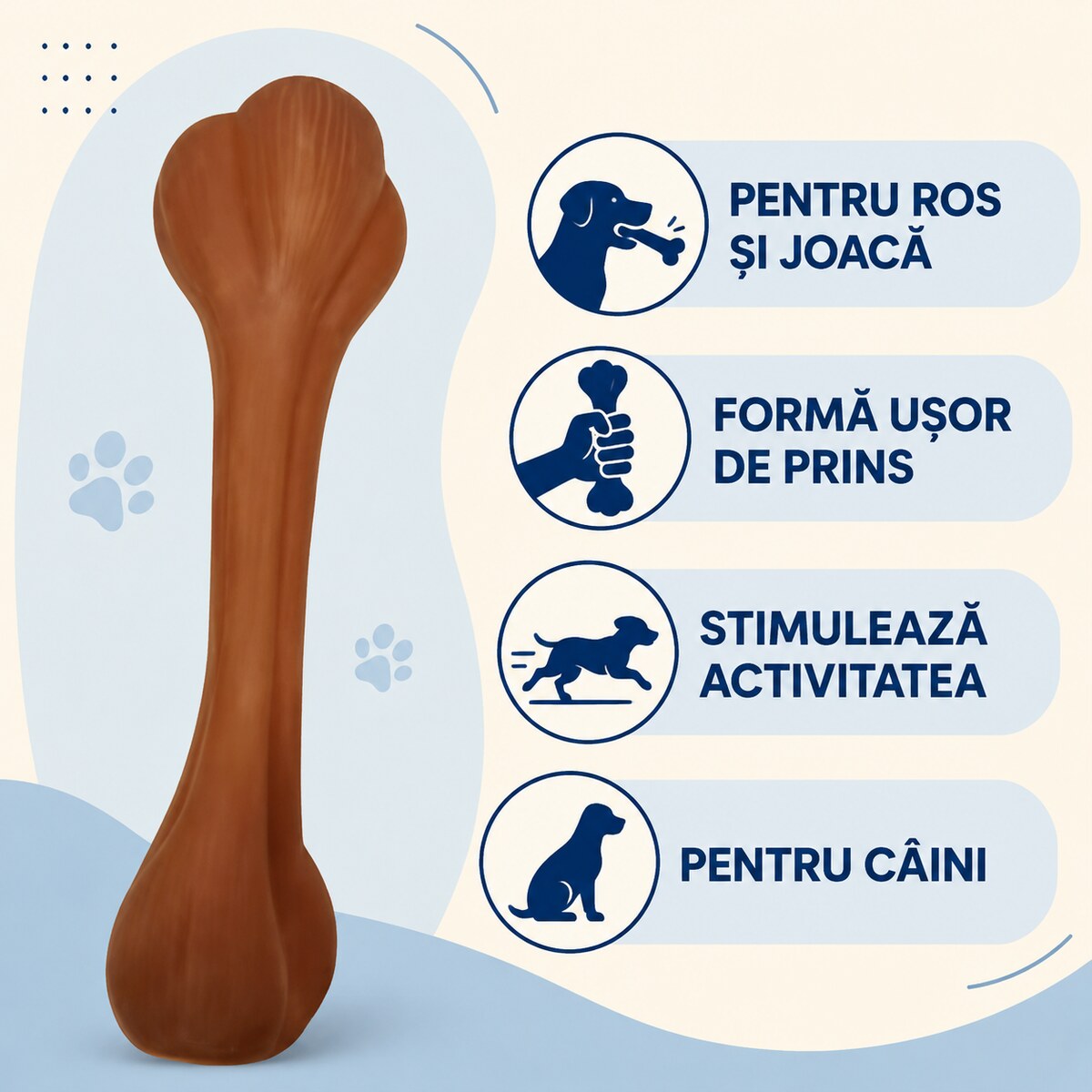 Jucărie de Ros pentru Câini tip Os Lung, Maro – imagine 3