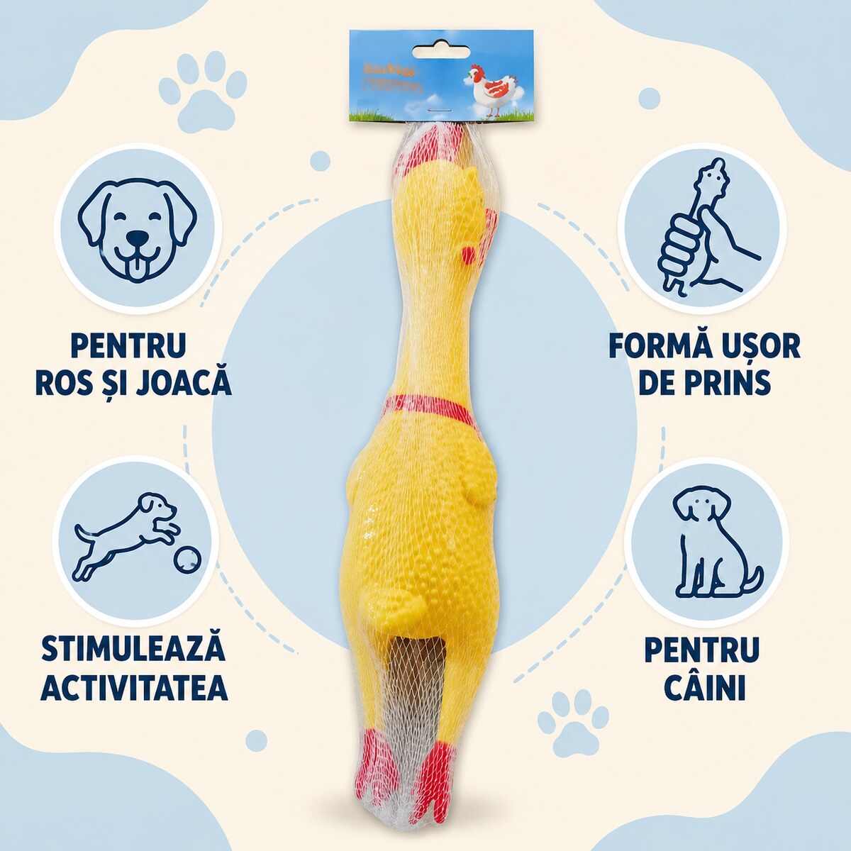 Jucărie de Ros pentru Câini tip Pui din Latex, Galben – imagine 3
